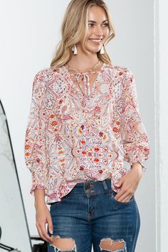 Material:100%Polyester The print is both elegant and playful, perfect for those who want to embrace their free-spirited side. The shirred cuffs on the sleeves add a unique and feminine detail to the blouse. The shirring creates a subtle ruffled effect, adding texture and visual interest to the overall design. The relaxed fit offers ease of movement and allows for easy layering or wearing on its own during warmer days. Size Chart (CM) Sizes Bust Shoulder Sleeve_Length Length Hem_Width Relax Relax Boho Paisley, Red Boho, Blouse Sleeveless, Graphic Apparel, Loungewear Set, Types Of Dresses, Red Blouses, Sweater Blouse, Types Of Skirts