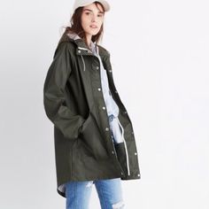 Since 1975, Massachusetts-Based Penfield Has Been Churning Out Top-Notch Outerwear Coveted By Fans Of Heritage-Style Clothing And Outdoor Enthusiasts Alike. This Hooded Fishtail Jacket, In Sleek Weatherproof Fabric, Is A Lightweight Option For Rainy Spring Days. Green Fall Parka For Workwear, Casual Fall Raincoat For Workwear, Casual Fall Workwear Raincoat, Classic Long Sleeve Fall Raincoat, Casual Fall Raincoat With Button Closure, Classic Raincoat With Pockets, Green Outerwear For Rainy Fall Weather, Classic Black Parka For Fall, Classic Fall Parka With Pockets