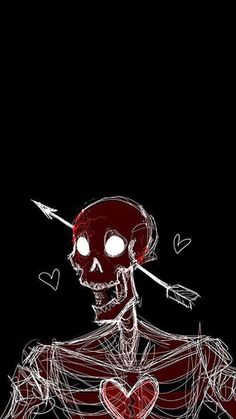 a drawing of a skeleton holding a heart