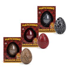 hatching dragon eggs are shown in three different colors