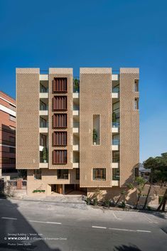 Brick pattern facade of a residential building Residential Building Exterior Design, Construction Office, Residential Architecture Apartment, Architecture Apartment, Parking Building, Persian Architecture, Residential Building Design, Mix Use Building, Brick Architecture