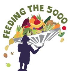 the logo for feeding the 5000 with a silhouette of a person holding a tray of food