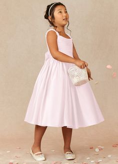 Let your flower girl have fun walking down the aisle while tossing petals in our Matte Satin A-line dress, Cutie Pie. Her square neckline is ruched beautifully and has elastic straps. The back ties into a beautiful bow while the gathered skrit is perfect for twirling an dancing. This dress is not only perfect for a flower girl at a wedding but also versatile enough for other special occasions. Light Pink Flower Girl Dress, Flower Girl Dress Pink, Flower Girl Dresses Pink, Beach Flower Girls, Blush Flower Girl Dresses, Pink Quince, Satin Flower Girl Dress, Pink Flower Girl Dresses, Simple Wedding Flowers