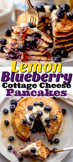 the blueberry cottage cheese pancakes are ready to be eaten