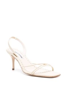 Manolo Blahnik Ninfea 70mm Pumps - Farfetch Manolo Blahnik White, White Strappy Heels, Manolo Blahnik Heels, Vintage Sandals, Heels White, Iconic Bags, Summer Beach Wear, Flat Boots, Ballet Flat Shoes