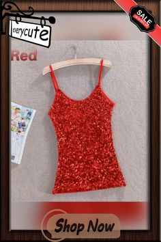 Fashion Women Ladies Camisole Tank Top Sequin Vest Bling Spaghetti Strap Glitter Sleeveless Slim Stretch Party Stretch Tank Camisole, Spring Camisole With Sequins And Spaghetti Straps, Sequin Spaghetti Strap Camisole For Spring, Spring Sequined Spaghetti Strap Camisole, Stretch Tank Camisole For Party, Glamorous Sequined Camisole With Spaghetti Straps, Glamorous Sequined Spaghetti Strap Camisole, Summer Tank Top With Sequins And Spaghetti Straps, Summer Sequin Spaghetti Strap Tank Top