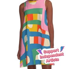 Loose-fit, mid-length sleeveless dress with silky handfeel. Printed on both sides. Machine washable. Size range XS-2XL. Bo Kaap Colorful Abstract Pattern. Contemporary modern aesthetic; bold, unique, and bright. Maximalist adjacent. By Kierkegaard Design Studio. Multicolor A-line Sundress, Multicolor Print Sleeveless Midi Sundress, Sleeveless Multicolor Sundress Midi Dress, Casual A-line Dress With Abstract Print, Multicolor Sleeveless Midi Dress With Colorful Pattern, Multicolor A-line Midi Summer Dress, Sleeveless Multicolor Patterned Midi Dress, Sleeveless Midi Dress In Multicolor Abstract Print, Retro Multicolor A-line Midi Dress