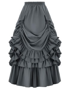 PRICES MAY VARY. Stretchy Waist for this Victorian Costume Skirt is comfortable and easy to wear. Lightweight but high quality and durable. High waist and ruffled hemline element are great fit your body. Ruffle skirt always the classic style. Unique steampunk cincher skirt full of Victorianâ€‚and Renassiance style. Great for Christmas, Goth, Steampunk, Halloween, Pirate Outfit, Cosplay Party or Daily life. Adjustable drawstrings in back to create as much ruffle or bustle as you like. Warm Tips: Victorian Womens Fashion, Romantic Era Fashion, Christmas Goth, Victorian Skirt, Gothic Costume, Steampunk Halloween, Vintage Stripes, Pirate Outfit, Romantic Era