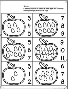 the worksheet for numbers 1 to 10 with an image of two apples and one apple