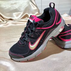 Nwt Nike Air Trail Lightweight Sneakers In Black Color With Pink Accents. Golden Nike Swoosh On Sides. Size 8. Perfect New Condition, No Stains Or Scratches. Same Day Shipping. All Proceeds Go To Charity. Sporty Pink Synthetic Walking Shoes, Pink Low-top Walking Shoes With Air Max Cushioning, Sporty Pink Walking Shoes With Air Cushioning, Pink Synthetic Walking Shoes With Air Cushioning, Pink Low-top Walking Shoes With Laces, Pink Synthetic Walking Shoes With Laces, Pink Sports Walking Shoes With Air Cushioning, Pink Sporty Breathable Walking Shoes, Pink Breathable Sporty Walking Shoes