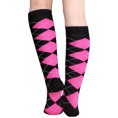 Black And Pink Argyle Knee Socks That Can Be Worn From Casual Daywear To An Evening Look. Made In Usa Size: Women's 7-11 Material: 80% Acrylic, 20% Nylon Length: 22" - 24" Before Stretched Pink Knee High Socks, White Thigh Highs, Pink Argyle, Orange Socks, Polka Dot Socks, Pink Cheetah Print, Argyle Socks, Pink Paws, Green Socks