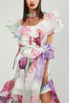 Shop for Gauri and Nainika Purple Organza Botanical Print Ruffle Dress for Women Online at Aza Fashions Gauri And Nainika, Botanical Print, Floral Motifs, Dress For Women, Purple Dress, Aza Fashion, Botanical Prints, Ruffle Dress, Floral Motif