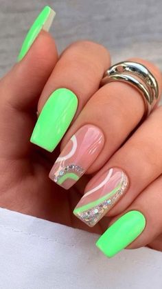 Short Nails Summer, Neon Green Nails, Summer Nail Art, Cute Summer Nails, Pink Nail, Summer Nails Colors, Neon Nails, Nail Designs Spring