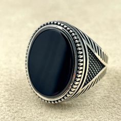 Men's Black Onyx Square Stone Handmade Silver Ring, Classic Style Elegant Ring, 925 Sterling Silver, Black Stone Ring, Gift Jewelry Ring, Gift Ring, Gift Jewelry Ring, Handmade 925k silver men ring. Make your father, boyfriend, brother and grandfather happy with silver ring designs that reflect medieval and Ottoman era style. Make them feel valuable with such silver rings made of pure silver for birth days and special occasions. Attract attention of people around you with precious stones on silv Black Stone Ring For Men, Handmade Black Sterling Silver Signet Ring, Classic Black Oval Cabochon Ring, Luxury Men's Onyx Ring As A Gift, Black Stone Silver Ring For Men, Luxury Onyx Men's Ring Gift, Luxury Onyx Men's Ring With Polished Finish, Black Stone Ring, Silver Ring Designs