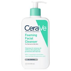 Developed with dermatologists, CeraVe Foaming Facial Cleanser Daily Wash has a unique formula with three essential ceramides (1, 3, 6-II) that cleanses and removes oil without disrupting the protective skin barrier. Gentle foaming action refreshes and cleanses skin, including removing excess oils, dirt, and make up. Dispenses as a clear gel cleanser and transforms into a foam as you lather and cleanses without leaving skin feeling tight, dry, or stripped Formulated with hyaluronic acid, which at Cerave Cleanser, Cerave Skincare, Cleanser For Sensitive Skin, Cleanser For Oily Skin, Foaming Facial Cleanser, Foaming Face Wash, Facial Cleansers, Skin Cleanse, Oily Skin Care