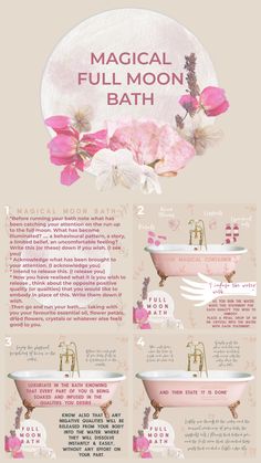 Magic Bath Ritual, Moon Rituals Aesthetic, Pink Full Moon Ritual 2024, Fertility Bath Ritual, Witchy Bath Ritual, Pink Moon Ritual 2024, Abundance Bath Ritual, Full Moon Bath Recipe, New Moon Bath Ritual