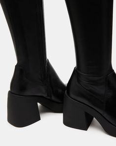 BERKLEIGH Black Knee High Boot | Women's Platform Boots – Steve Madden Steve Madden Store, Stylish Work Attire, Black Knee High Boots, Platform Block Heels, Leather Socks, Knee Boot, Black Knees, How To Stretch Boots, Pretty Shoes