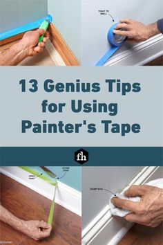 the instructions for using painters tape to paint an area with wood flooring and walls