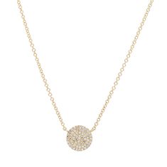 If you're looking for something classic and sophisticated, look no further with the Diamond Pave Circle Disk Necklace in 14k Gold! The circle shape is so modern and perfect for everyday wear. It can layer well with other necklaces, or stand on its own. It is set with mini diamonds for the perfect amount of sparkle!Adjustable chain from 16 to 18 inches. Diamonds (0.19 ct) 14k yellow gold Dimensions: 8.5mm Please allow up to 6 weeks for production.KAMARIA supports survivors of power-inequality vio Modern Necklaces With Single Cut Diamonds, Modern Round Necklaces With Single Cut Diamonds, Modern Round Diamond Necklace With Adjustable Chain, Fine Jewelry Circle Necklace With Diamond Accents, 14k Gold Delicate Circle Chain Necklace, Delicate Yellow Gold Round Disc Necklace, Circle Of Life Necklace Diamonds, 14k Gold-filled Yellow Gold Round Disc Necklace, Sparkle Hoop Earrings