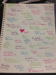 a notepad with writing on it that says my god's love and other words