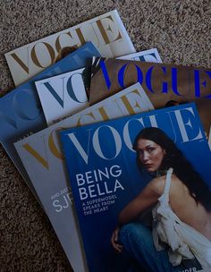 My stack of vogue magazines. american vogue, british vogue, vogue france. Bella Hadid. Fashion aesthetic. Supermodel aesthetic. Mode aesthetics. 90s Vogue. Vogue Magazine Stack, Vogue Collection Magazine, Fashion Magazines Aesthetic, Vogue Magazine Collection, Bella Hadid Magazine, Model Un Aesthetic, Vogue Magazine Aesthetic, Magazines Aesthetic, Bella Hadid Vogue