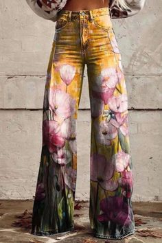 The Women's Poppy Print Casual Wide Leg Pants Jeans combine comfort with a touch of playful elegance. Adorned with a charming poppy print, they add a whimsical flair to any outfit. These wide-leg jeans offer both style and ease for casual occasions, perfect for those seeking a chic yet relaxed look. Multicolor Full-length Jeans For Spring, Multicolor Full Length Jeans For Spring, Spring Multicolor Full-length Jeans, Spring Floral Print High Waist Wide Leg Pants, Trendy Straight Leg Floral Print Pants, Non-stretch Wide Leg Jeans With Floral Print, Non-stretch Wide Leg Floral Print Jeans, Non-stretch Wide Leg Floral Jeans, Non-stretch Floral Print Wide Leg Jeans