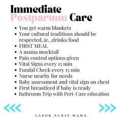 an info sheet with the words immediate postpartum care