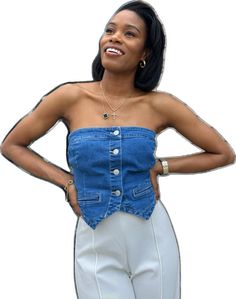 Denim Tube Top, Denim Chic, Blazer Dress, Tube Top, Warm Weather, Wardrobe Essentials, Blazer Jacket, Quality Fabric, How To Look Better