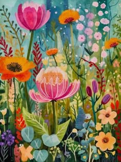 an oil painting of flowers and plants