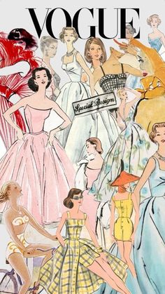 an illustration of women in dresses from the 1950's and 1960s's