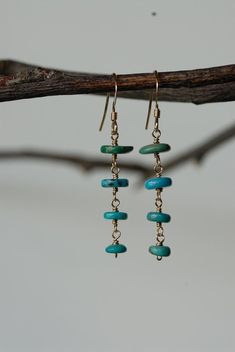 These earrings are beautiful and unique. They are a perfect addition to any outfit.  Each turquoise heishi bead was hand picked and wire hand formed to create the beautiful tiered style of these earrings.Thank you for supporting my small business! :)<3 Stephanie Bead Bar Necklace, Bead Bar, Chalcedony Earrings, Heishi Beads, Threader Earrings, Gorgeous Necklaces, Bar Necklace, Hand Picked, Earring Gifts