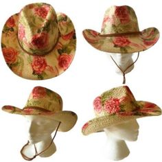 Floral Roses Straw Hat Summer Outdoor Women's Western Cowboy Breathable Hats Classic style straw cowboy hat. Summer favorite that sells well all year round. Sizing: Available in one adult size, 58cm with a rope for easy fitting of smaller heads down to 57cm. Fabric: 100% Straw Pink Western Straw Hat For Summer, Pink Summer Straw Hat For Rodeo, Pink Straw Hat For Rodeo, Summer, Spring Straw Sun Hat For Western-themed Events, Pink Country Style Hat Band For Summer, Country Style Pink Hat Bands For Summer, Vintage Summer Ranch Hat, Pink Western Straw Hat For Rodeo, Country Style Straw Hat For Western-themed Spring Events