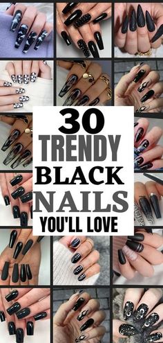 Trendy Nails Ideas Chrome, Matte Black Nails With Glitter Tips, Gel Black Nails Ideas, Nail Ideas 2023 Black, Black Nails 2023 Trends, Black Nail Designs For Wedding, Black February Nails, Concert Nails Acrylic, Black Witchy Nail Designs