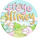 a round sticker with the words froyo slimey and animals on it