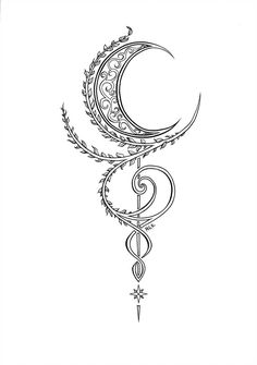 a drawing of a cadus symbol with swirls and leaves on it's side