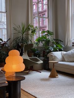 a living room filled with furniture and lots of plants