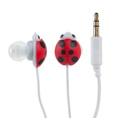 the ladybug ear buds are plugged in