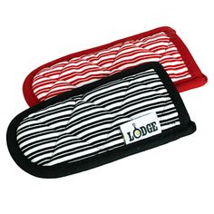 two red and black striped items on white background