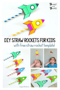 the instructions for how to make a paper rocket with free printable templates are included