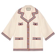 100% authentic Gucci pre-fall 2018 oversized cardigan in cream, red and midnight bllue silk (59%) and cotton (41%). With a striped hemline, dropped shoulder, two ticket pockets, two patch pockets and round gold, midnight blue and red GG buttons. Closes with a button fastening in the front detailed golden round buttons embossed with a lion head. Almost not visible on the left side a tiny stain. Has been worn and overall in great condition. Tag Size Missing Size S Shoulder Width 38cm (14.8in) Bust Gucci Crop Top, Oversized Sweater Cardigan, Oversize Sleeves, Mario Testino, Oversized Cardigan, Cotton Cardigan, Cardigan Sweaters For Women, Red Hoodie, Sweater Design