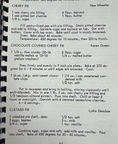 the recipe for chocolate covered cherry pie is shown in black and white, with instructions on it