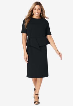 Our signature knit crepe is fashioned into a chic dress with feminine flair. The distinctive draped peplum waist provides a figure-flattering shape while Pleated Drapes, Wear To Work Dress, Womens Scrubs, Stretch Crepe, Swimsuits For All, Crepe Dress, Rain Wear, Chic Dress, Denim Shop