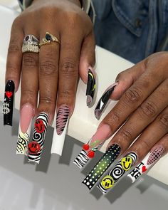 Sanai | Overly love these😍😍😍😍 📍Marietta, Ga📍 #hiramnailtech #atlantanailtech #atlnails #ATLNAILS #atlantanails #powderspringsnailtech... | Instagram Long Nail Freestyle, Brazil Inspired Nails, Molding Gel Nail Art, Christmas Stilleto Nail, Grill Nails, Nyc Nails Designs, Long Nails With Charms, Multi Design Nails, Birthday Nails Baddie