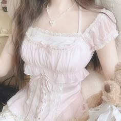 Cute Outfits Asian, Soft Pink Aesthetic Outfits, Cute Korean Outfits Dresses, Korean Clothes Aesthetic, Cute Clothes Korean, Pink Wonyoungism, Cherry Blossom Outfit, Coquette Stuff, Light Pink Aesthetic