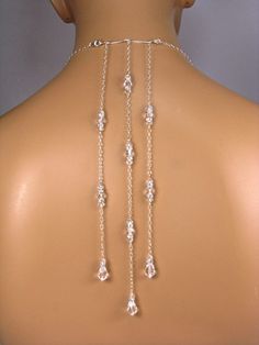 Triple Backdrop Back Necklace Bridal Necklace by TwoBeWedJewelry Teardrop Crystal Embellished Jewelry Gift, Delicate Silver Jewelry With Faceted Beads, Dazzling Crystal Drop Jewelry, Dazzling Drop Crystal Jewelry, Silver Crystal Dangle Backdrop Necklace, Elegant Beaded Drop Necklace, Elegant Crystal Drop Dangle Necklace, Elegant Crystal Dangle Drop Necklace, Elegant Sterling Silver Beaded Crystal Necklace