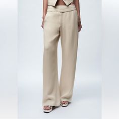 New With Tag Blogger Favorite Pants Made Of 68% Linen Blend Fabric. Mid Rise And Contrast Waist. Side Pockets. Front Zip, Button, And Metal Hook Closure. Outer Shell 68% Linen 32% Viscose Beige | 7606/586 Approximate Measurement Laying Flat Small Waist 15.5” Length 43” Inseam 31” Xlarge Waist 19” Length 45” Inseam 32” 696 Chic Neutral Straight Leg Bottoms, Cream Straight Pants For Spring, Chic Cream Straight Pants, Elegant Linen Wide Leg Pants For Day Out, Chic Neutral Straight Pants, Cream High-waisted Linen Pants, High-waisted Cream Linen Pants, Chic Cream Linen Wide Leg Pants, Chic Neutral Wide Leg Dress Pants