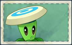 an alien with a frisbee on its head