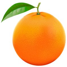 an orange with a green leaf on it