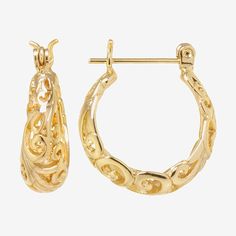 # Pieces In Set: 1 PairFeatures: In A Gift Box, Nickel Free, HuggieEarring Back: HingedMetal Color: YellowEarring Length: 19mmEarring Width: 5mmMetal: 24k Gold Over BrassCare: Polishing ClothCountry of Origin: Imported Yellow Gold Brass Hoop Earrings With Intricate Design, Small Hoop Gold Filigree Earrings, Small Hoop Filigree Jewelry Gift, Small Hoop Filigree Earrings As Gift, Gold Filigree Small Hoop Jewelry, Small Filigree Hoop Earrings As Gift, Small Hoop Earrings With Intricate Design As Gift, Gold Hoop Earrings With Intricate Design, Yellow Gold Filigree Hoop Earrings In Brass