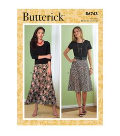 the butterick skirt pattern is shown in two different styles and has an attached waist band